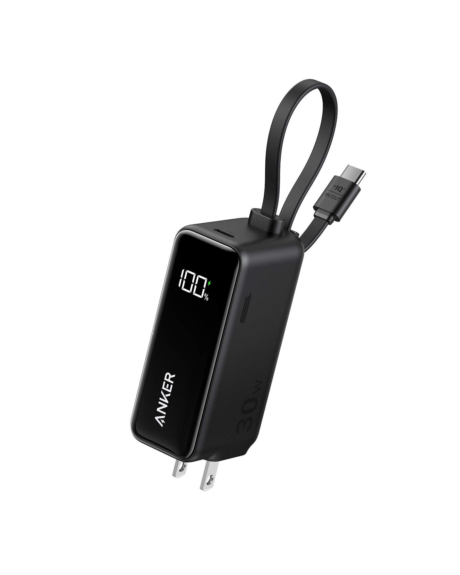 Anker Power Bank (30W, 5k, Fusion, Built-In USB-C Cable) U6 Black