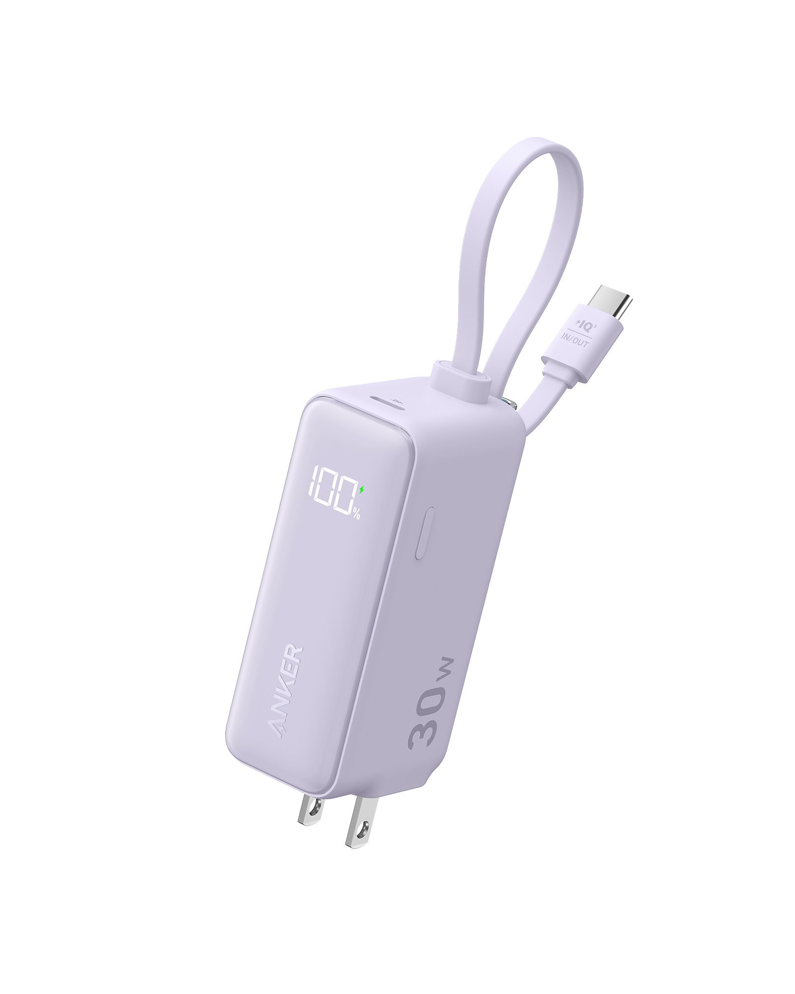 Anker Power Bank (30W, 5k, Fusion, Built-In USB-C Cable) U6 Lilac Purple