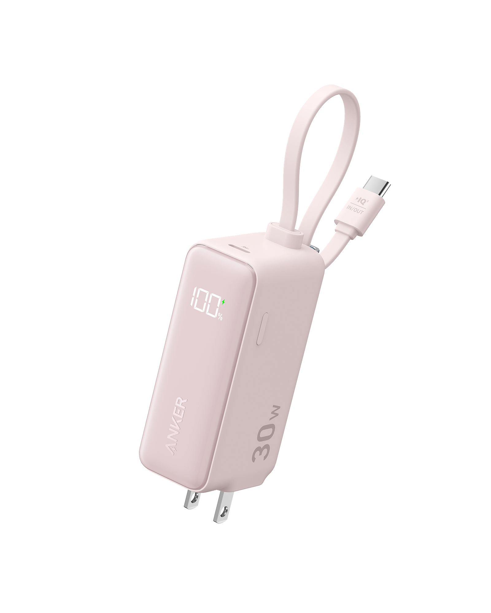 Anker Power Bank (30W, 5k, Fusion, Built-In USB-C Cable) U6 Pink