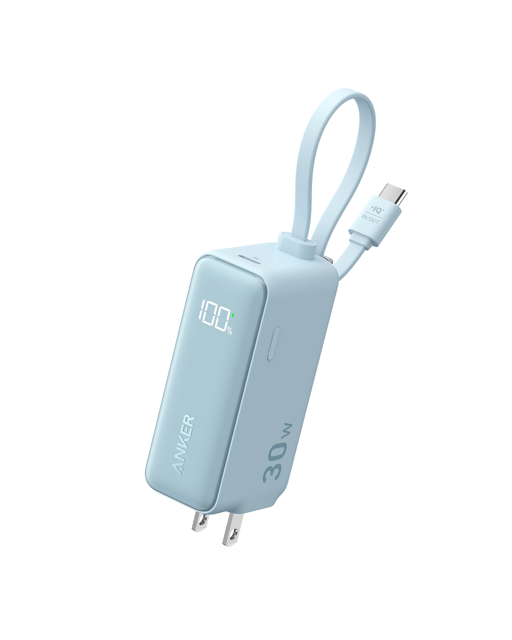 Anker Power Bank (30W, 5k, Fusion, Built-In USB-C Cable) U6 Baby Blue