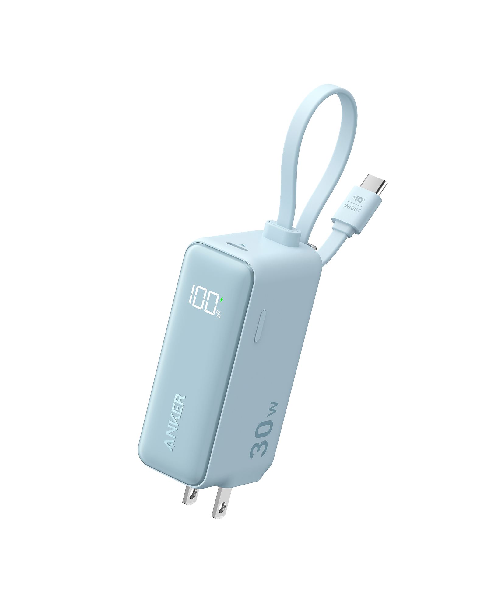 Anker Power Bank (30W, 5k, Fusion, Built-In USB-C Cable) U6 Baby Blue
