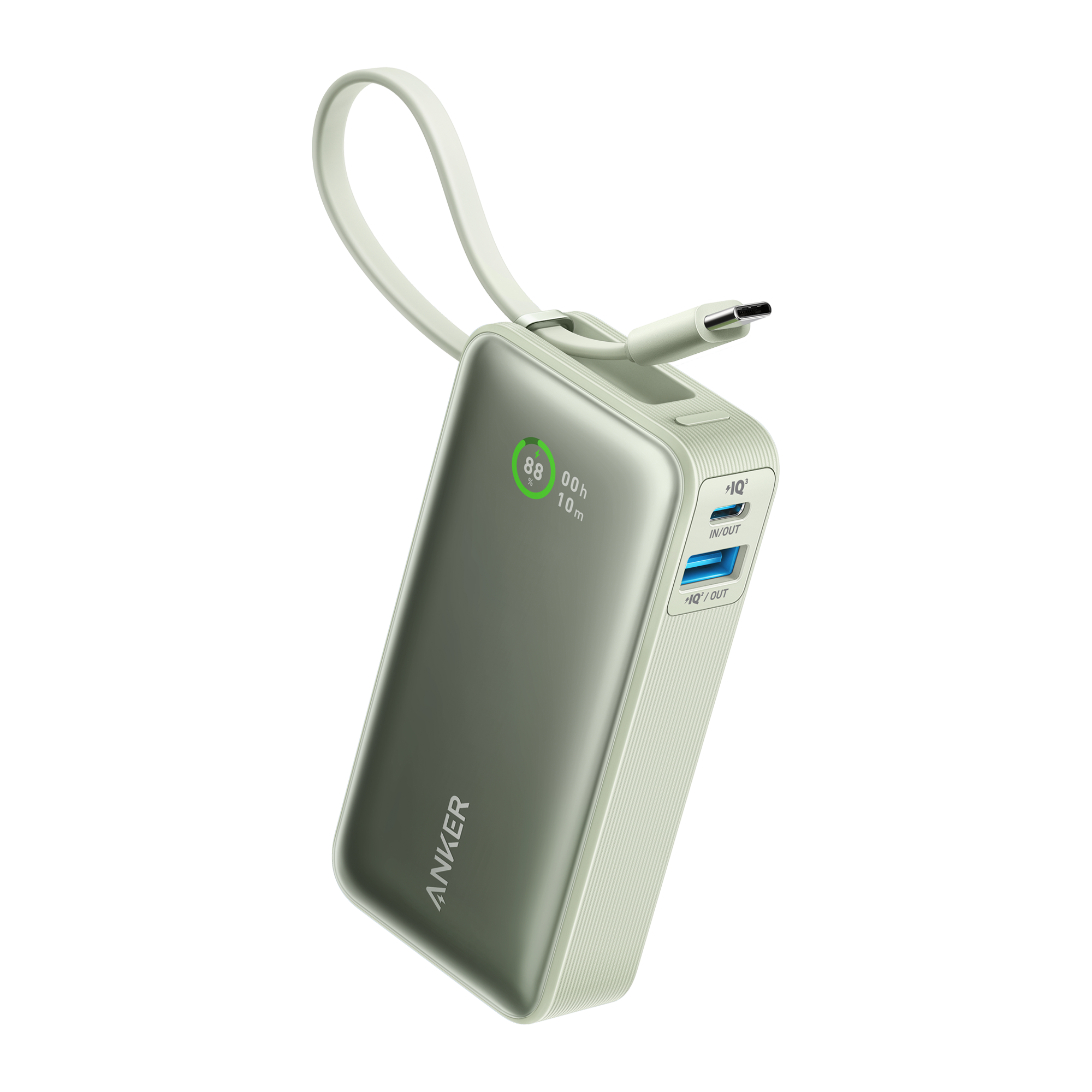 Anker Nano Power Bank (30W, Built-In USB-C Cable) E6 Natural Green