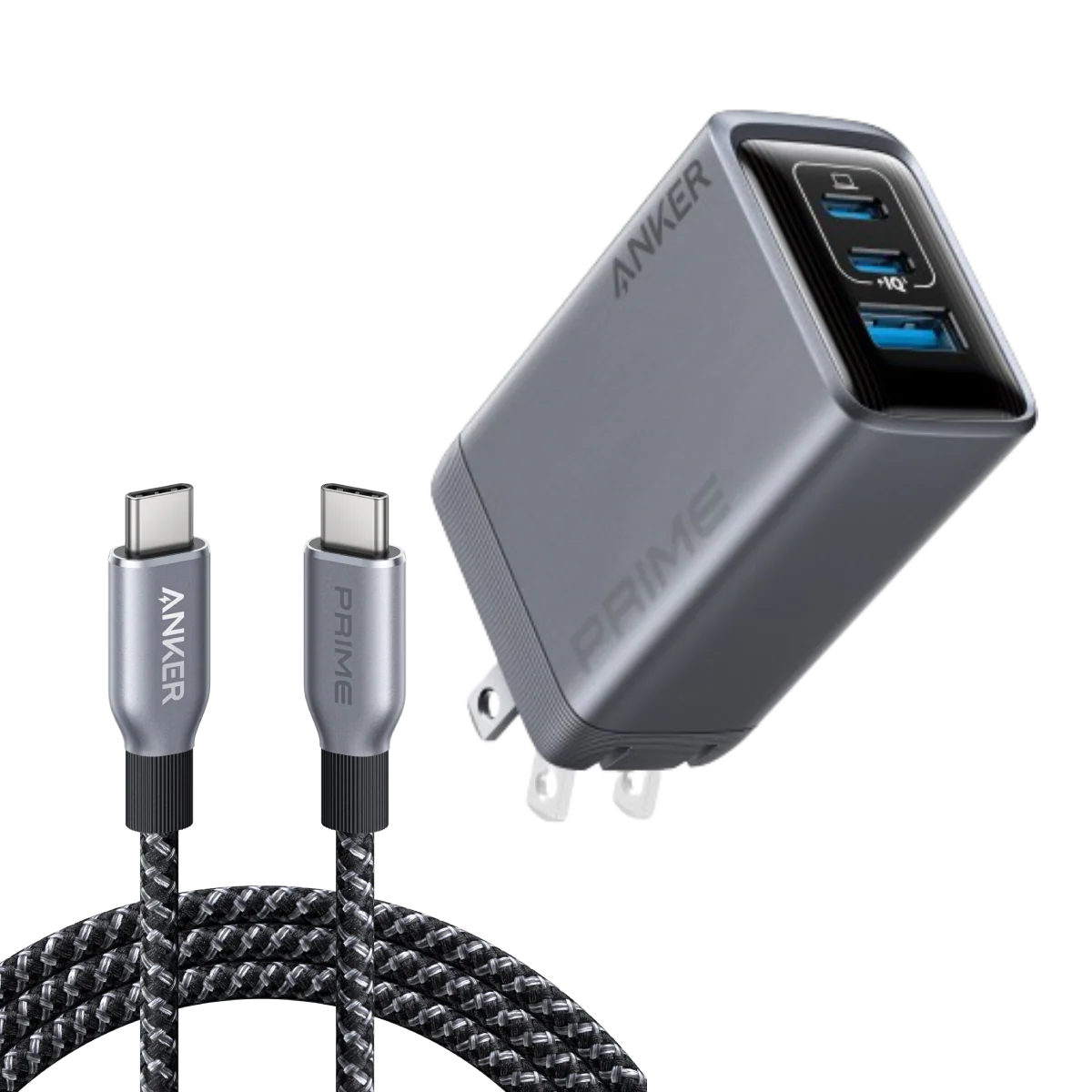 Anker Prime Charger (100W, 3 Ports, GaN) and USB-C to USB-C Cable (240W, 6 ft)
