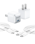 Anker with white USB-C cables and compact charging adapter