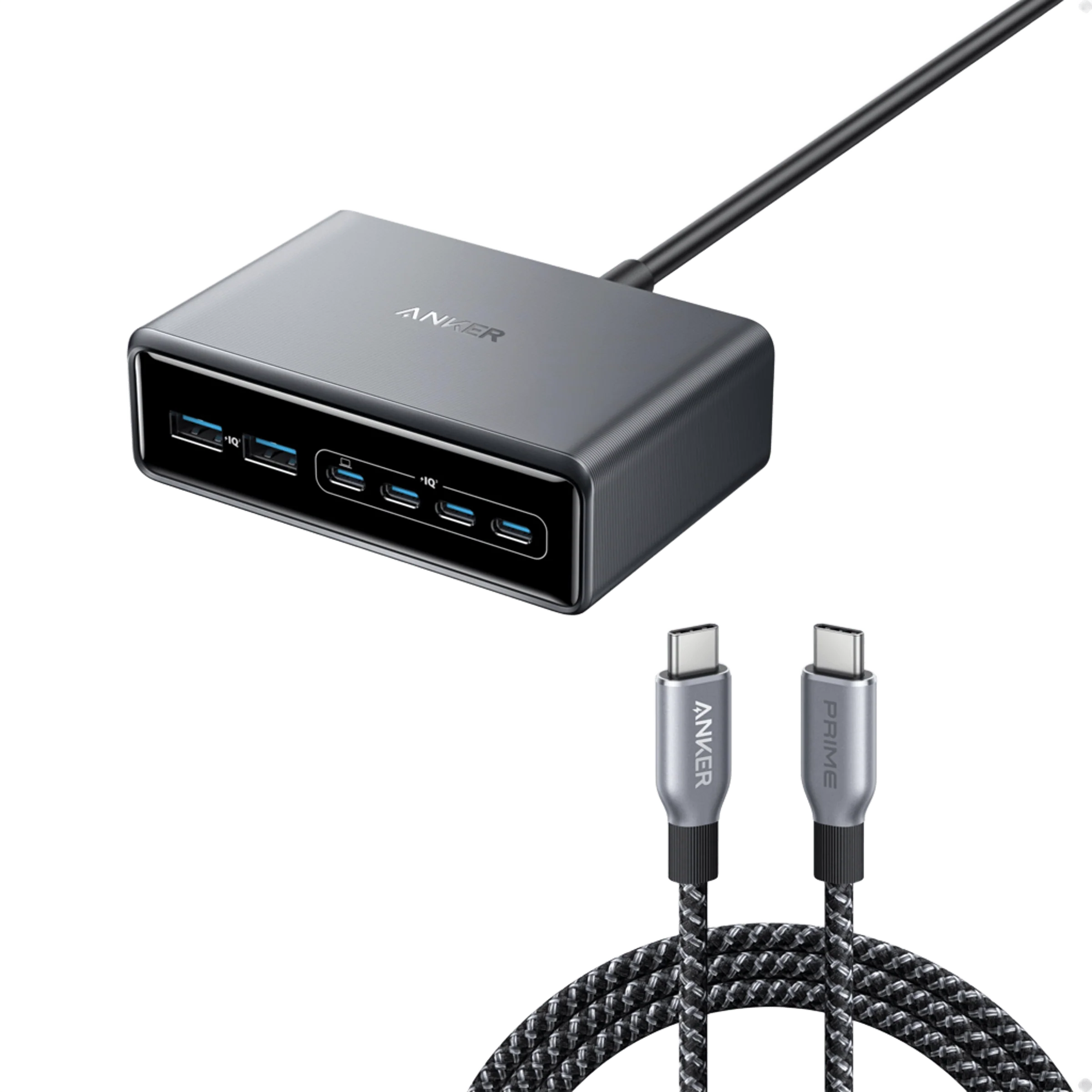 Anker Prime Charger (200W, 6 Ports, GaN) and Anker Prime USB-C to USB-C Cable 240W