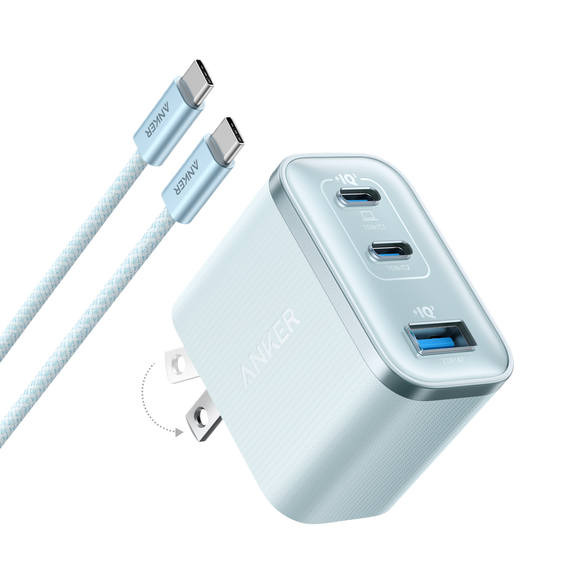 Anker Nano Charger (70W, 3 Ports) R1 Teal Oasis