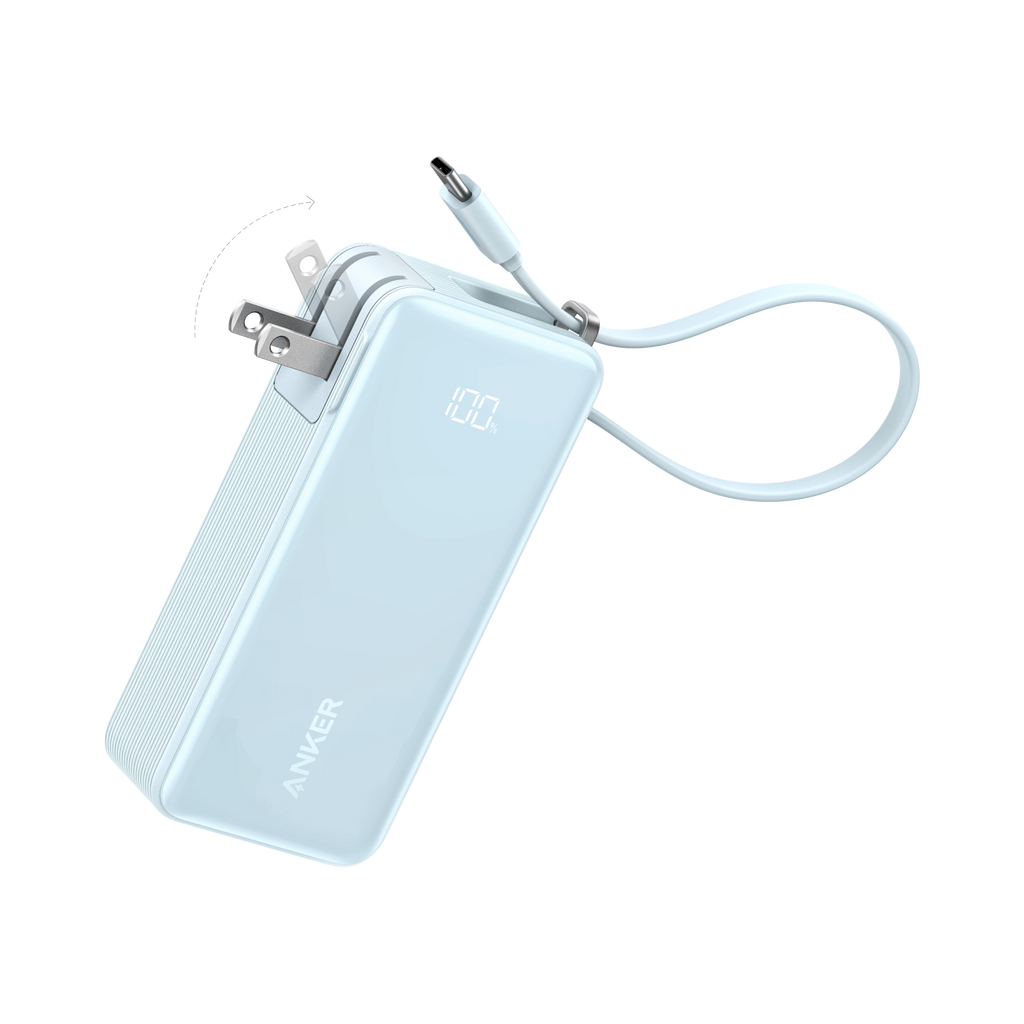 Anker Power Bank (10K, Fusion, Built-In Cable) F7 Built-In USB-C Cable / Ice Lake Blue