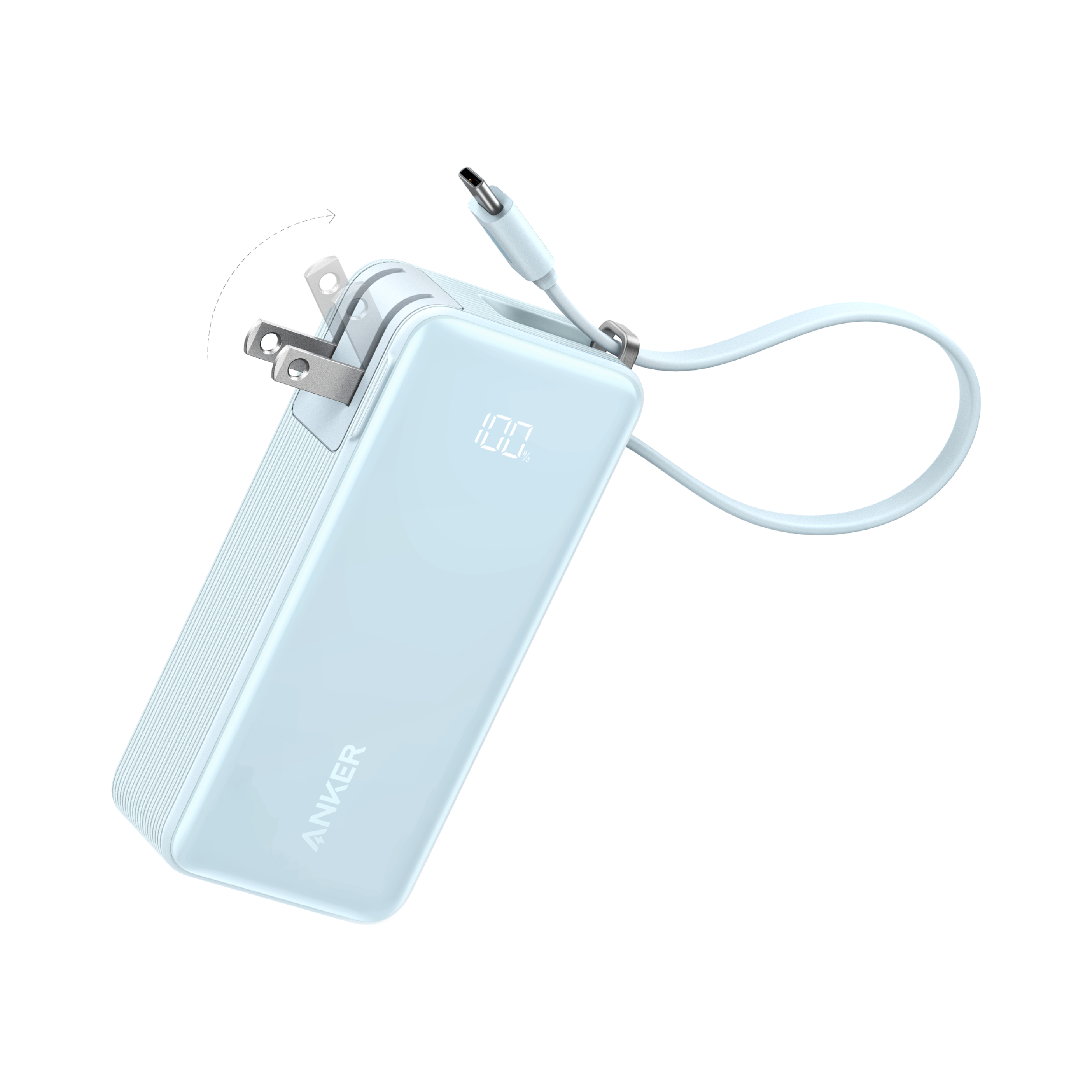Anker Power Bank (10K, Fusion, Built-In Cable) F7 Built-In USB-C Cable / Ice Lake Blue