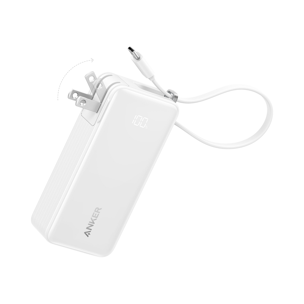 Anker Power Bank (10K, Fusion, Built-In Cable) F7 Built-In USB-C Cable / Classic White