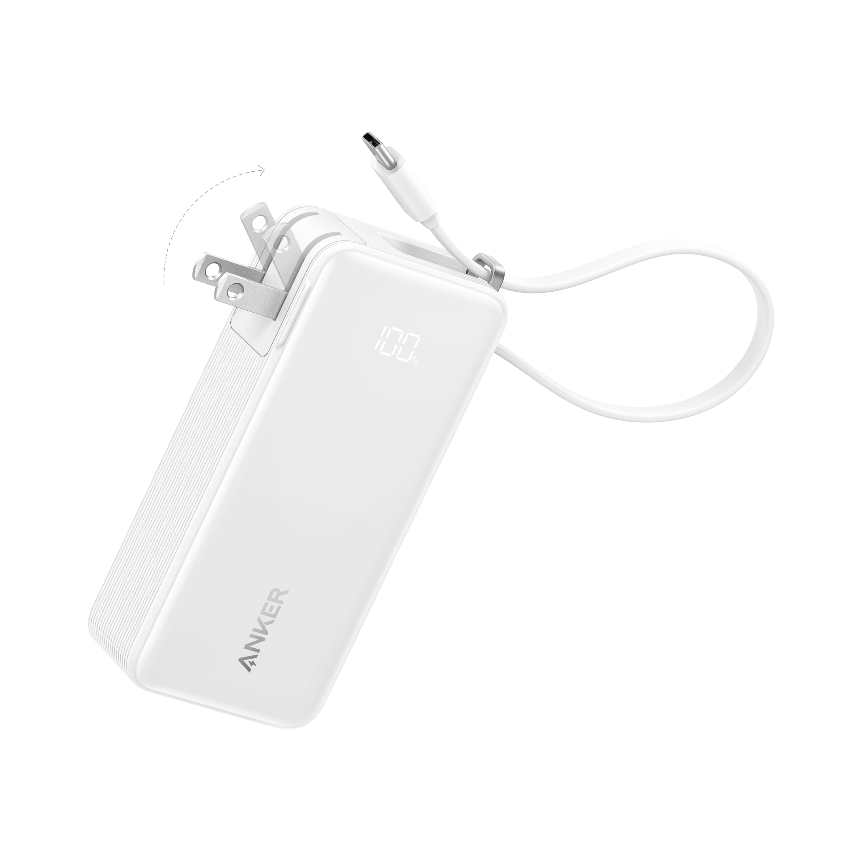 Anker Power Bank (10K, Fusion, Built-In Cable) F7 Built-In USB-C Cable / Classic White