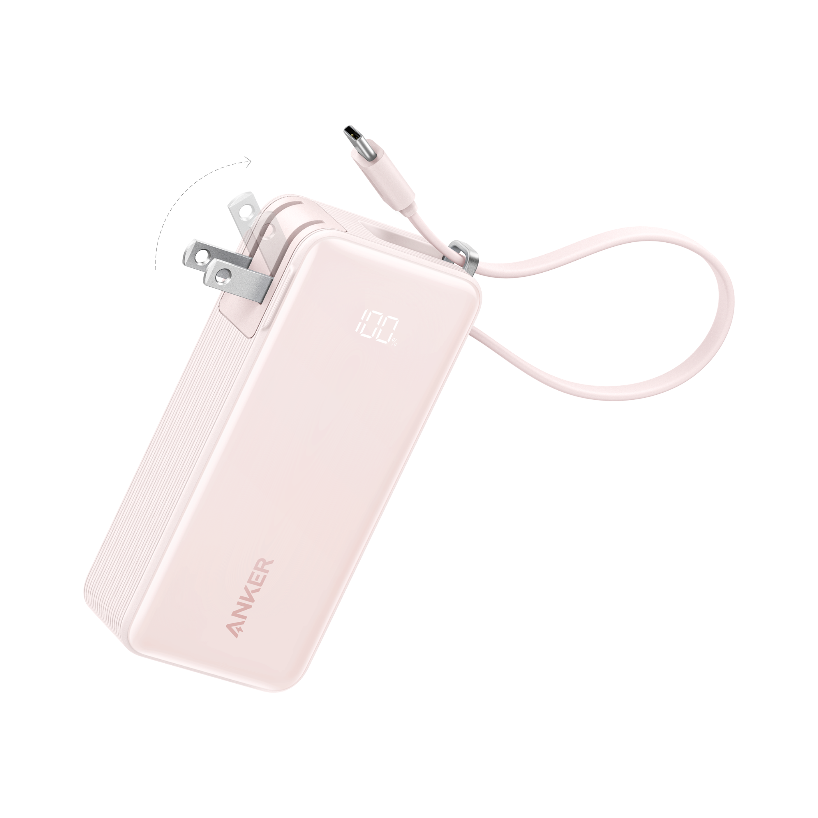 Anker Power Bank (10K, Fusion, Built-In Cable) F7 Built-In USB-C Cable / Pastel Pink