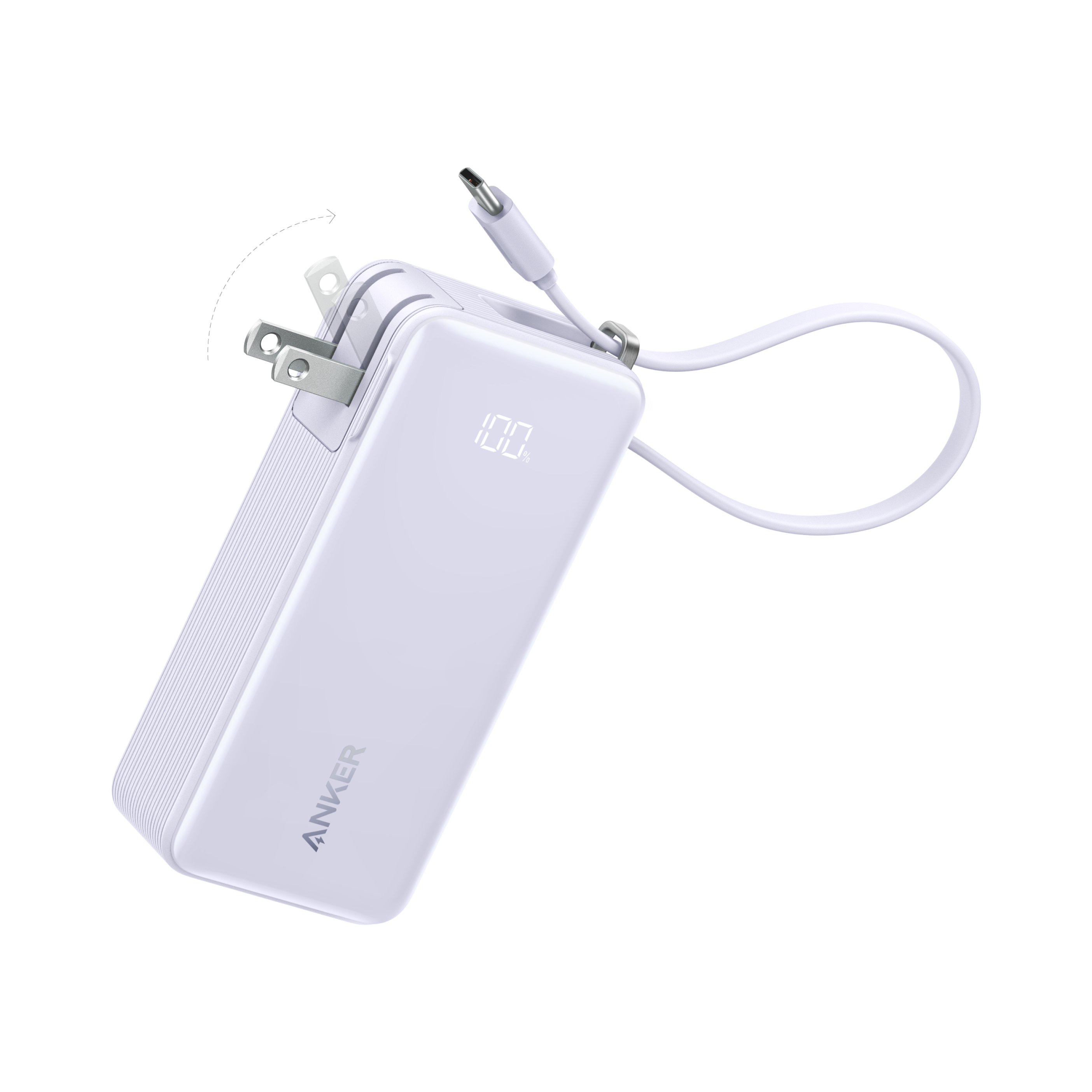 Anker Power Bank (10K, Fusion, Built-In Cable) F7 Built-In USB-C Cable / Lilac Purple