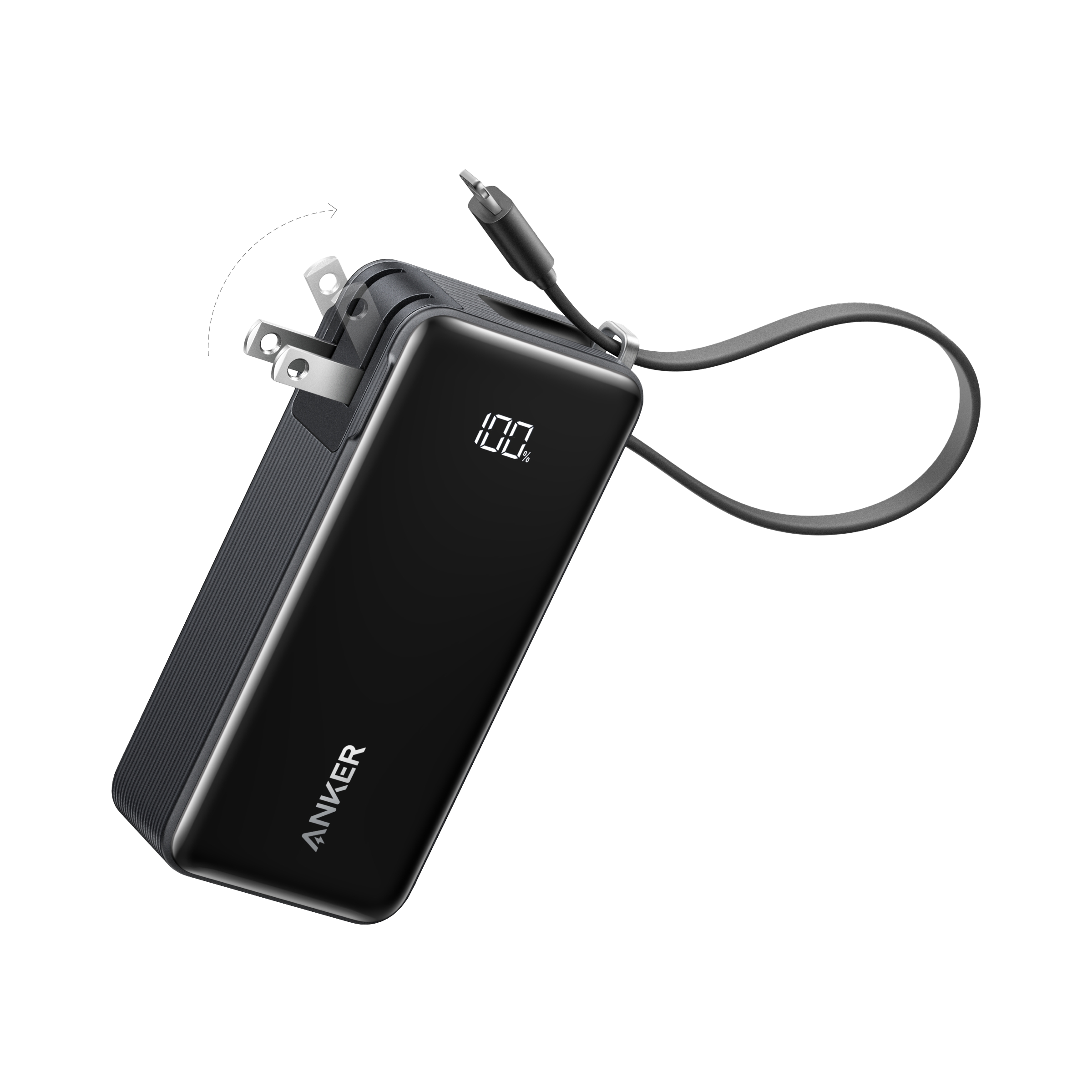 Anker Power Bank (10K, Fusion, Built-In Cable) F7 Built-In Lightning Cable / Truffle Black