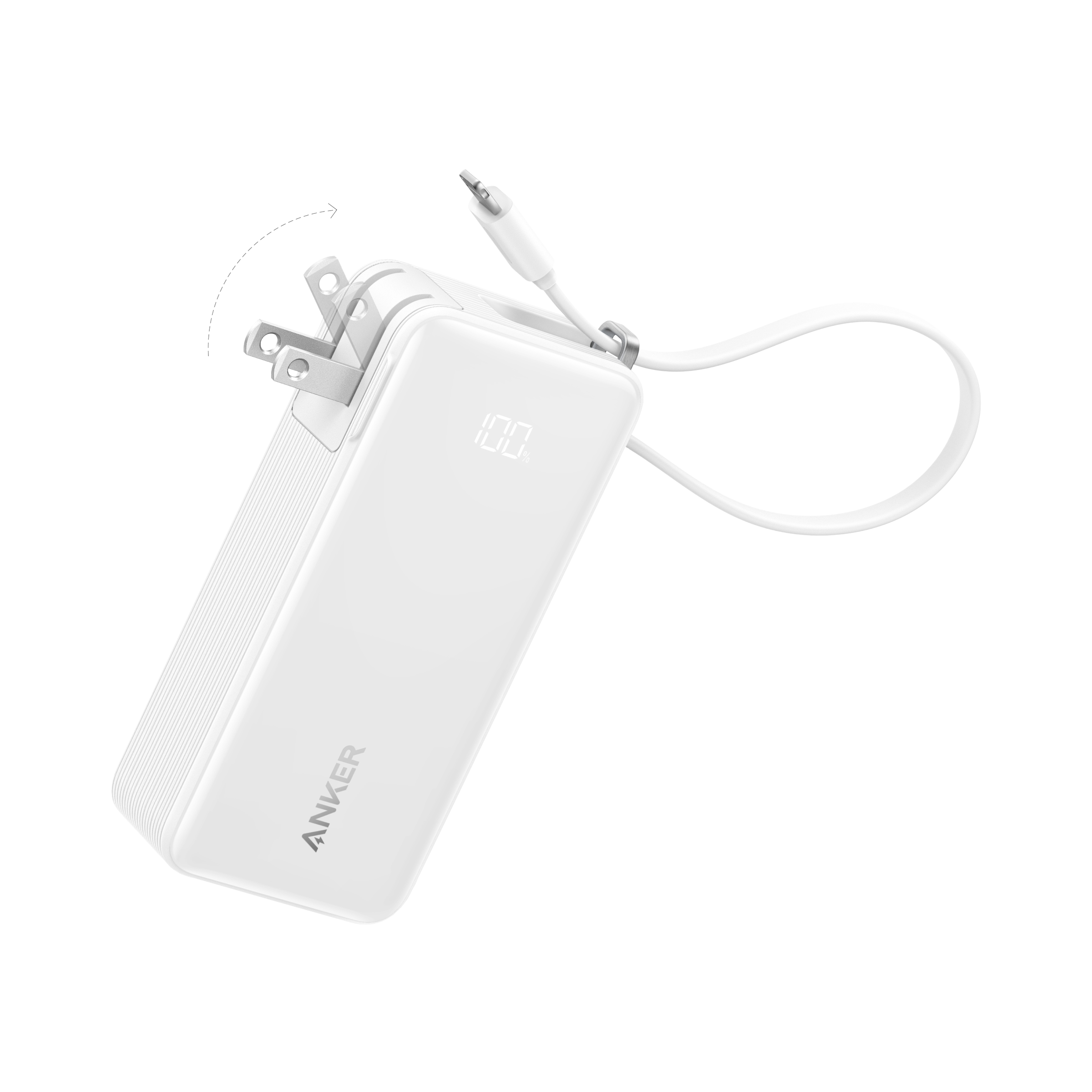 Anker Power Bank (10K, Fusion, Built-In Cable) F7 Built-In Lightning Cable / Classic White
