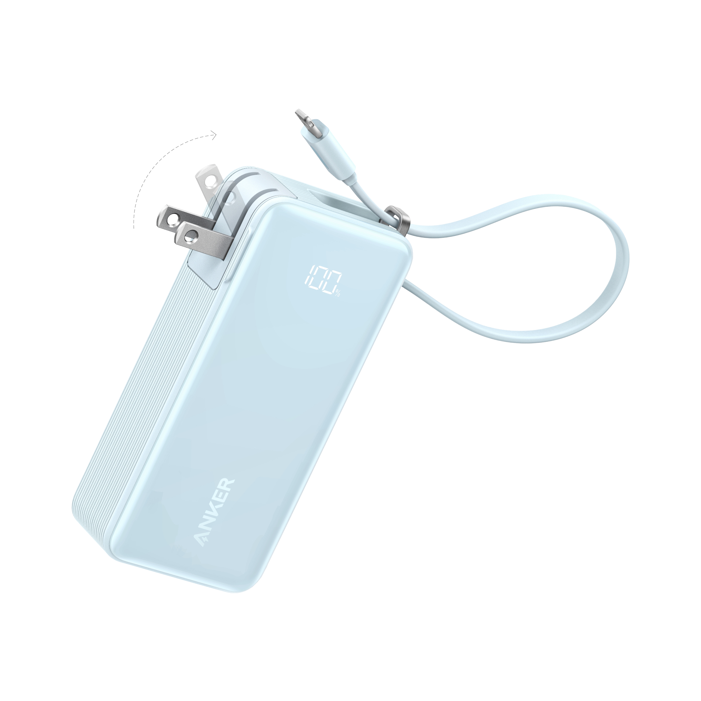 Anker Power Bank (10K, Fusion, Built-In Cable) F7 Built-In Lightning Cable / Ice Lake Blue