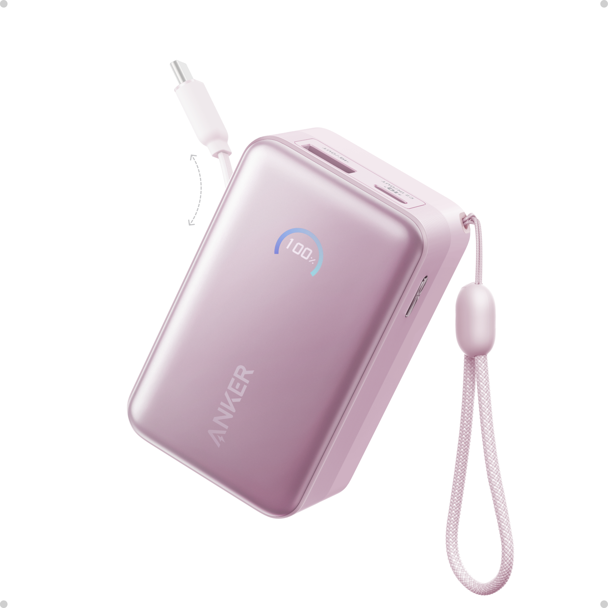 Anker Nano Power Bank (10K, 45W, Built-In Retractable USB-C Cable) Q7 Pink Aura