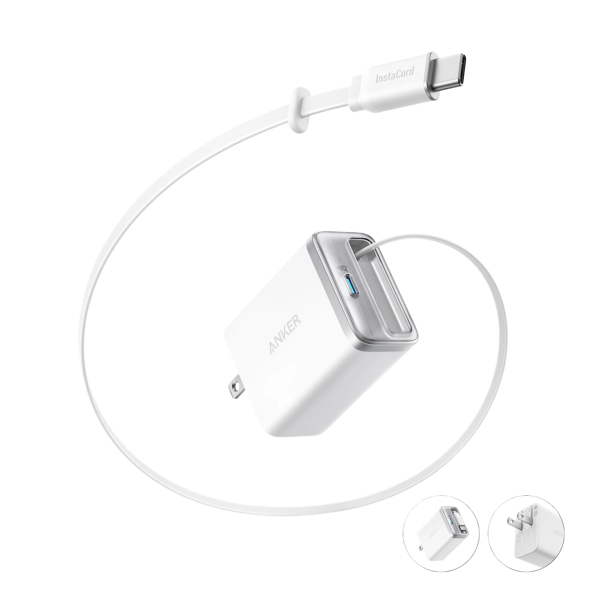 Anker charger with USB-C InstaCord for fast charging