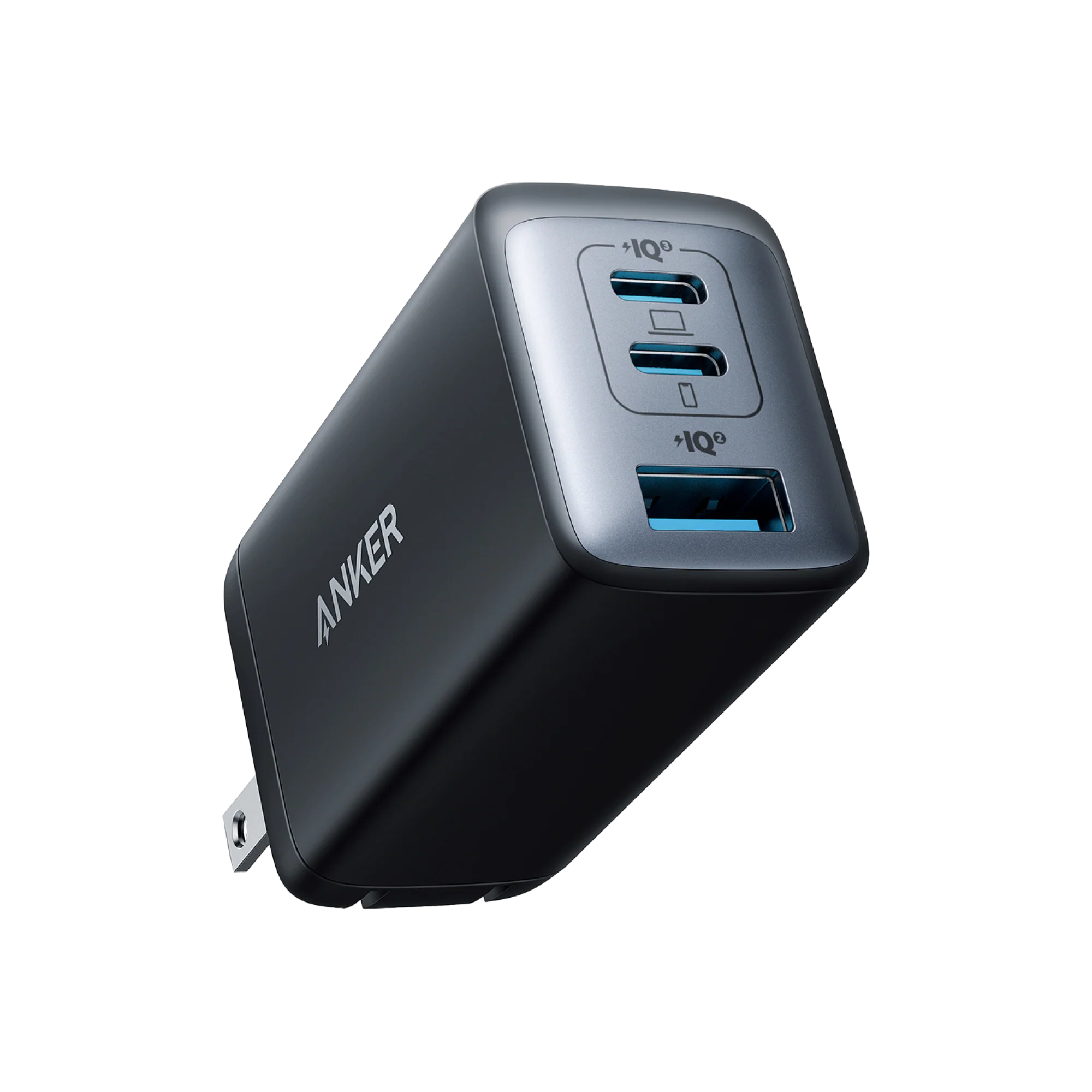 Anker black wall charger with two USB-C and one USB-A ports