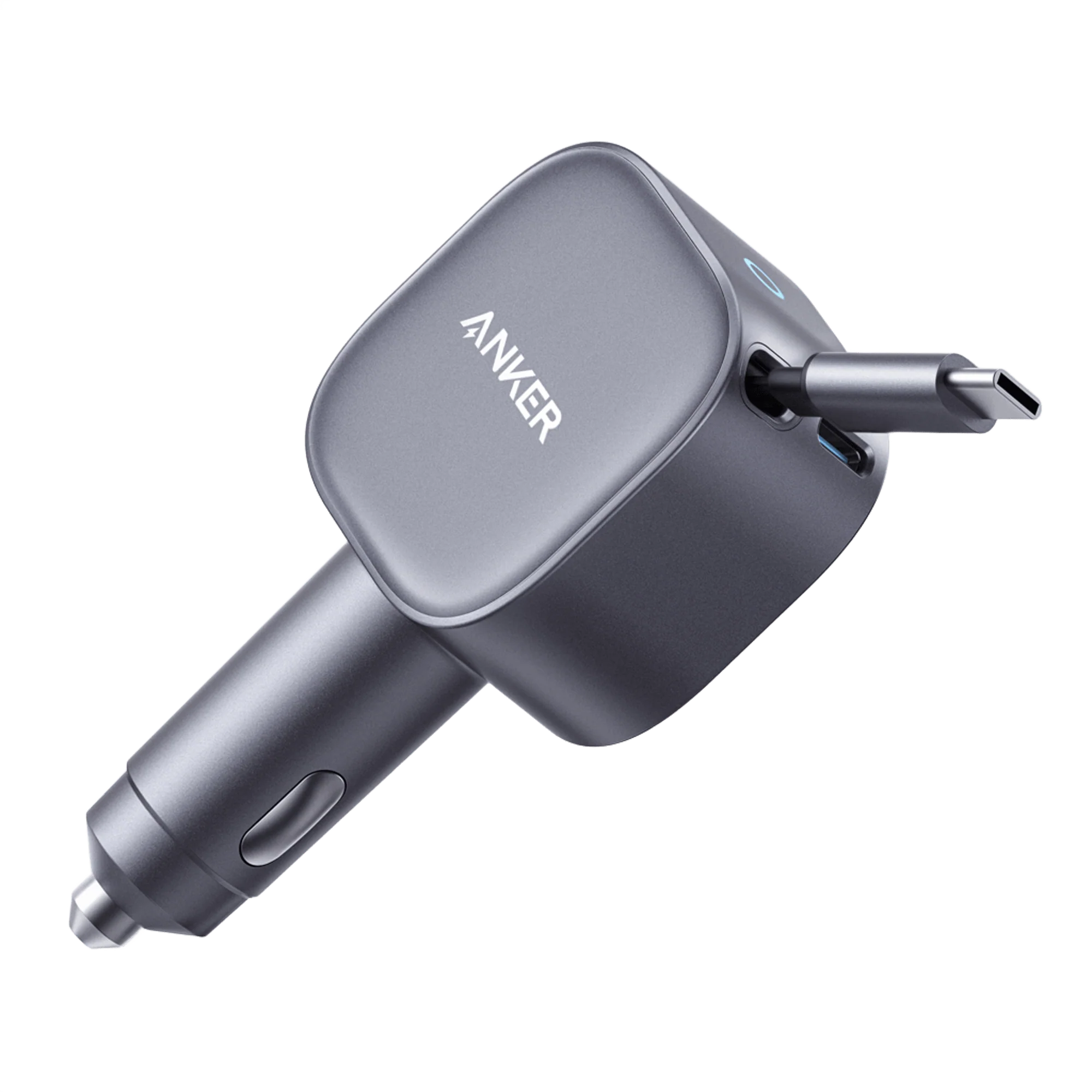 Anker car charger with USB-C retractable cable for efficient charging