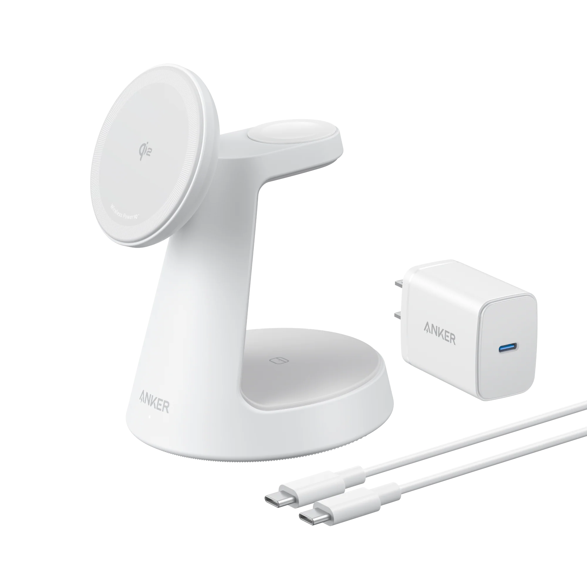 Anker with wireless charging stand and USB-C cable for quick setup.