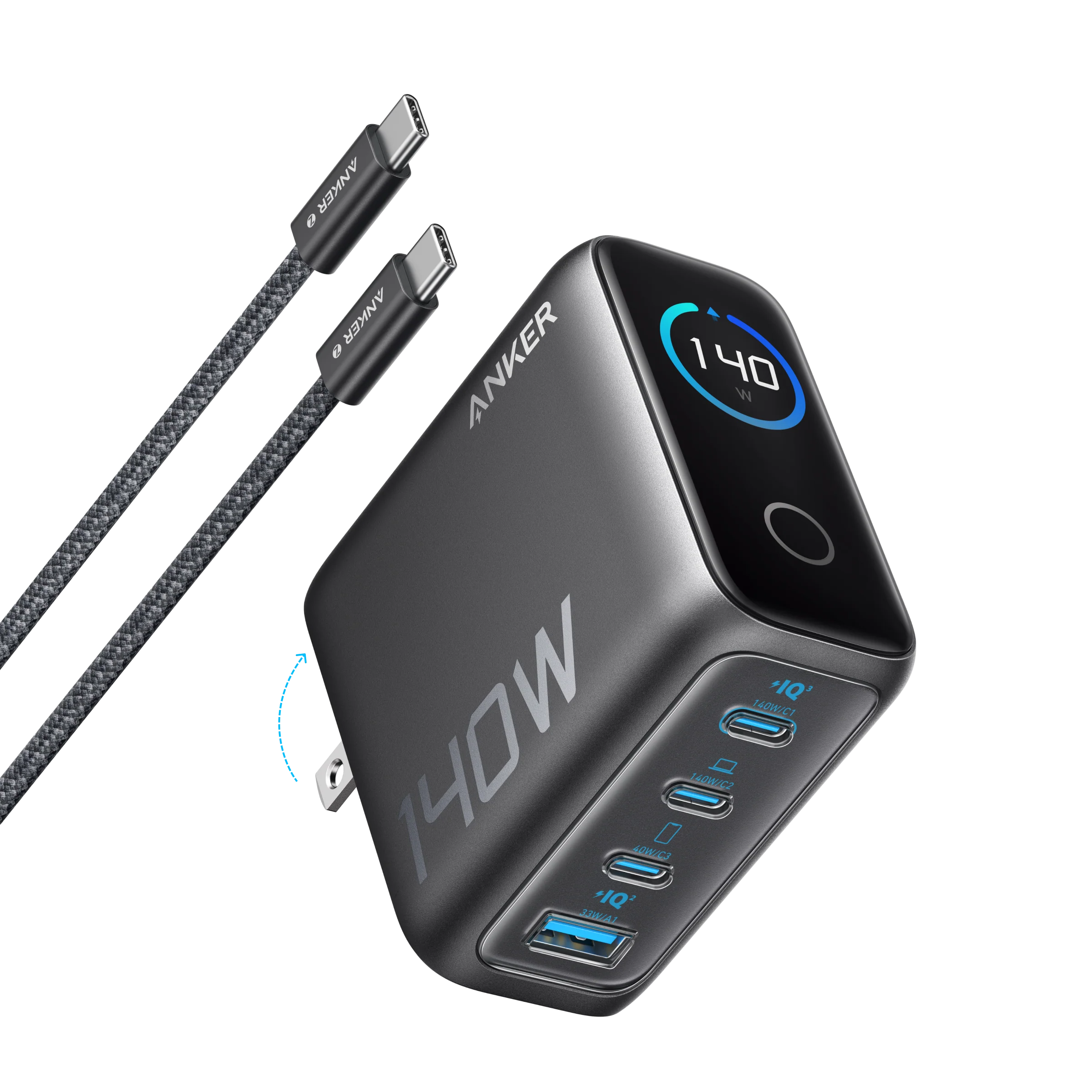 Anker 140W charging cube with dual USB-C cables