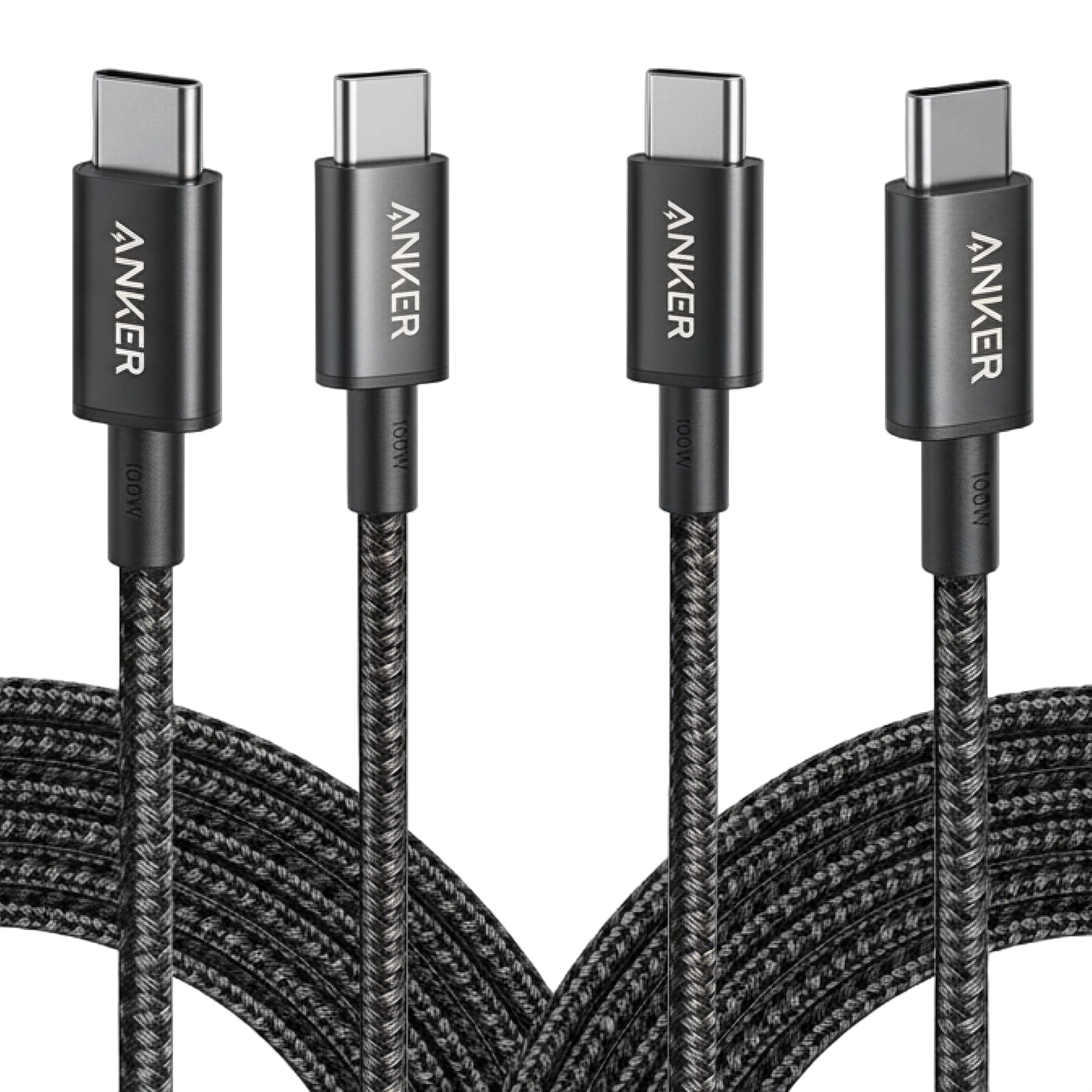 New Nylon USB-C to USB-C 100W Cable (10 ft, 2-Pack）