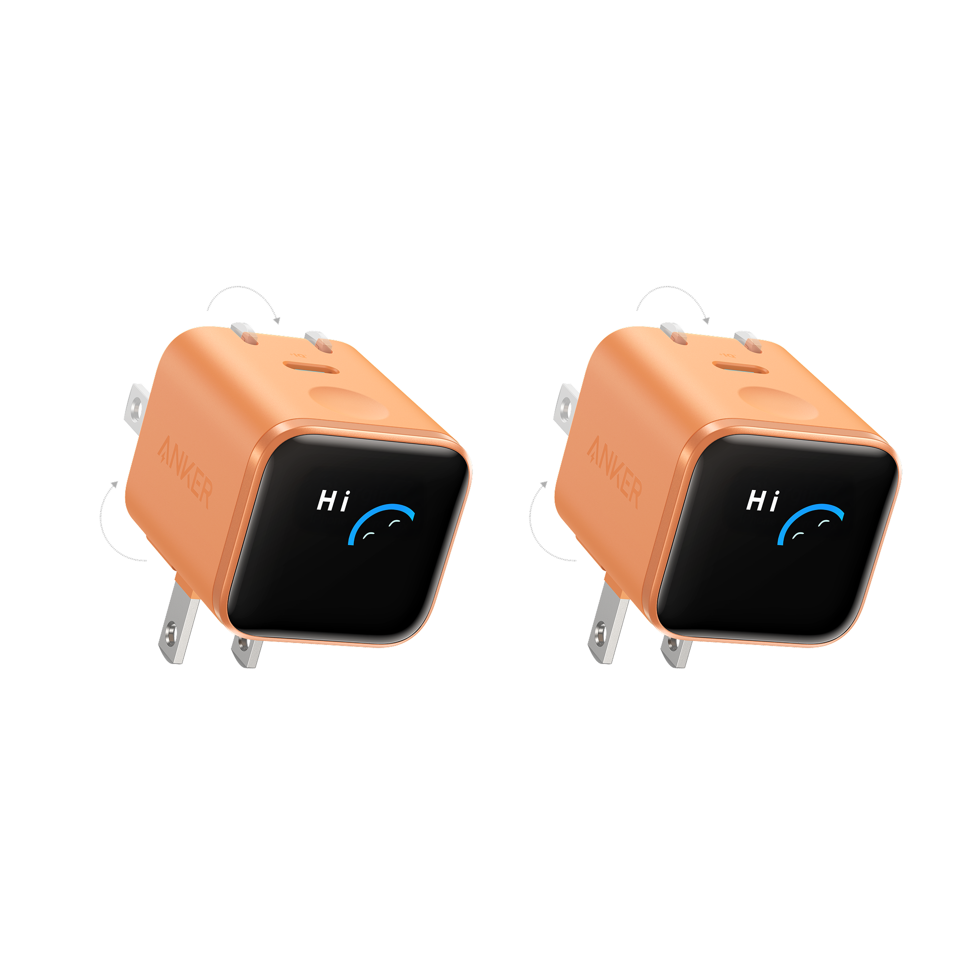 Anker Nano Charger (45W, Smart Display, 180° Foldable, 2-Pack) Z4 Orange