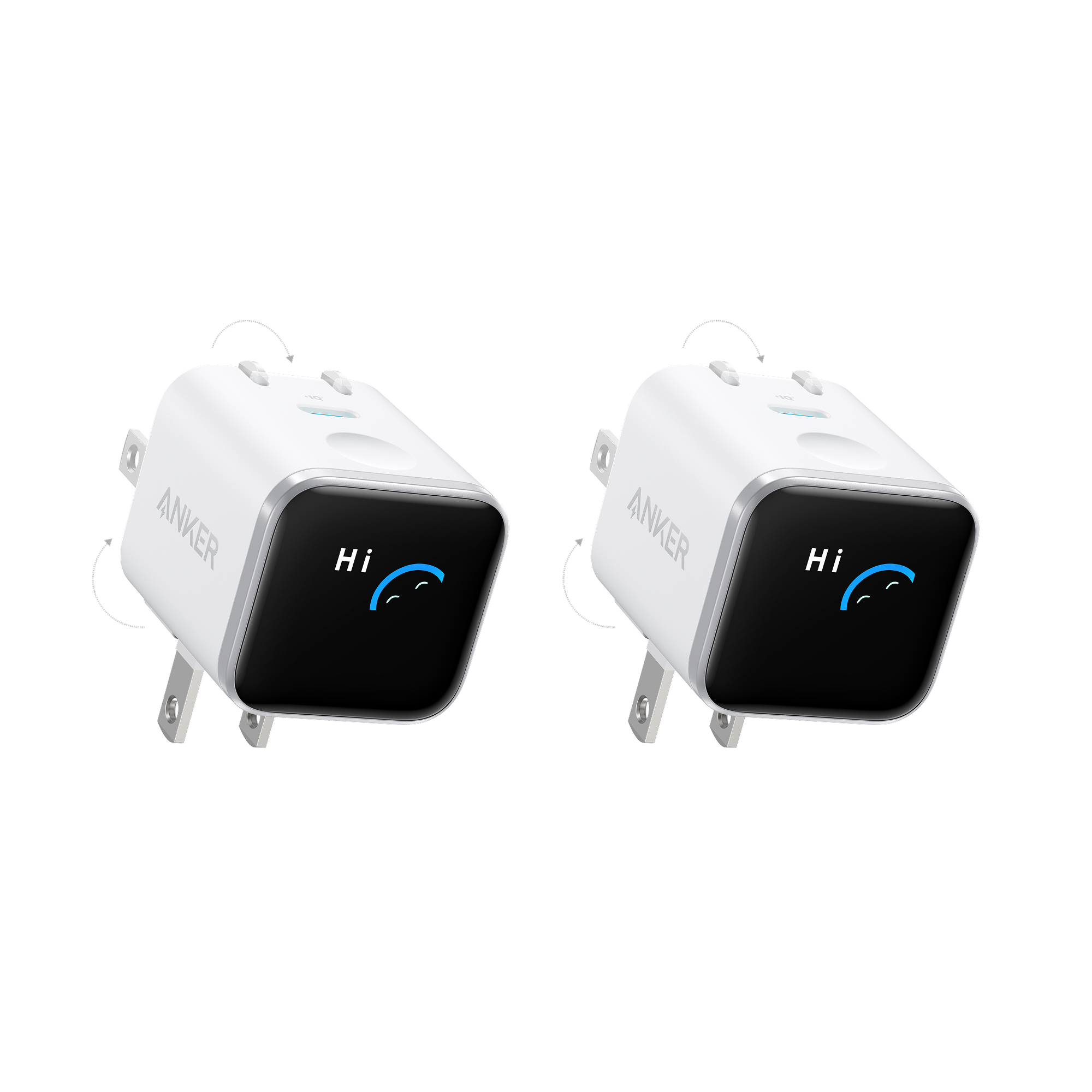 Anker Nano Charger (45W, Smart Display, 180° Foldable) V8 Aurora White | 2-Pack