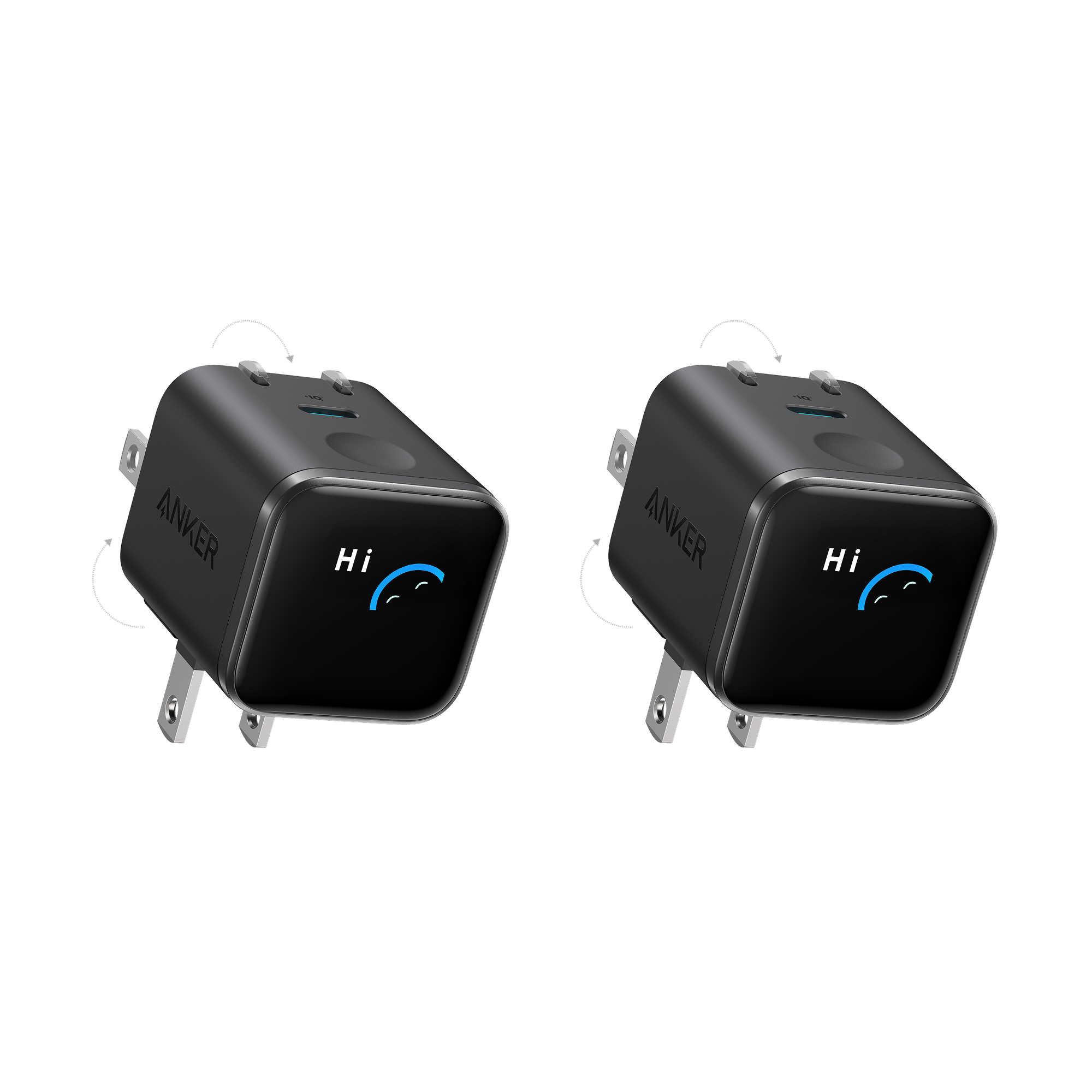 Anker Nano Charger (45W, Smart Display, 180° Foldable) V8 Black Stone | 2-Pack