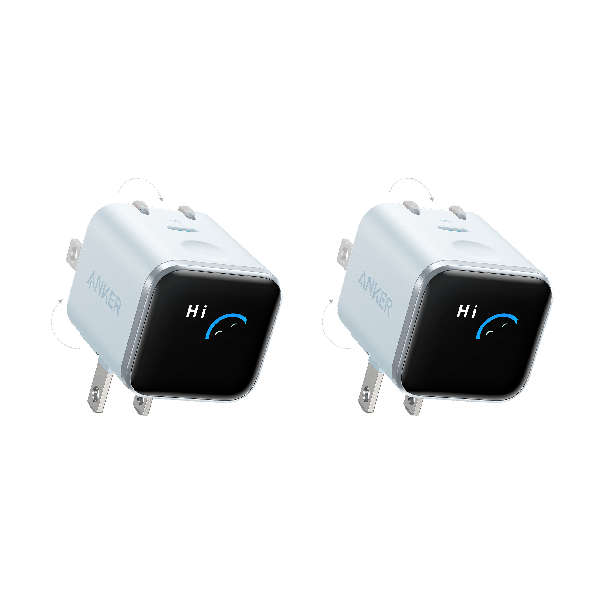 Anker Nano Charger (45W, Smart Display, 180° Foldable, 2-Pack) Z4 Misty Blue