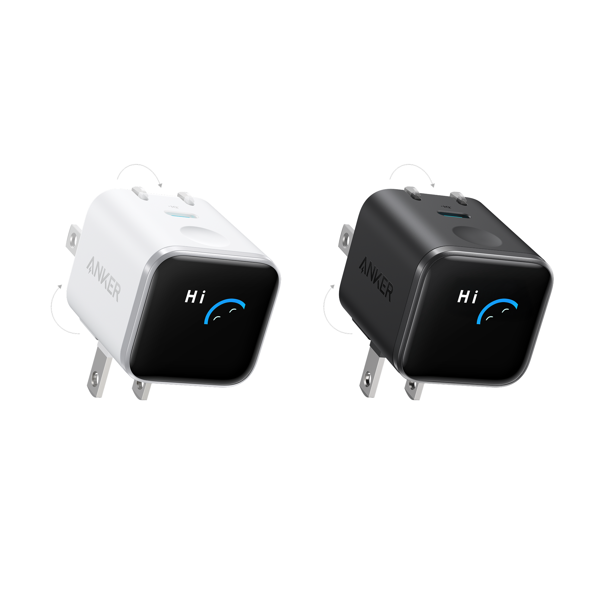 Anker Nano Charger (45W, Smart Display, 180° Foldable) V8 White + Black | 1-Pack Each