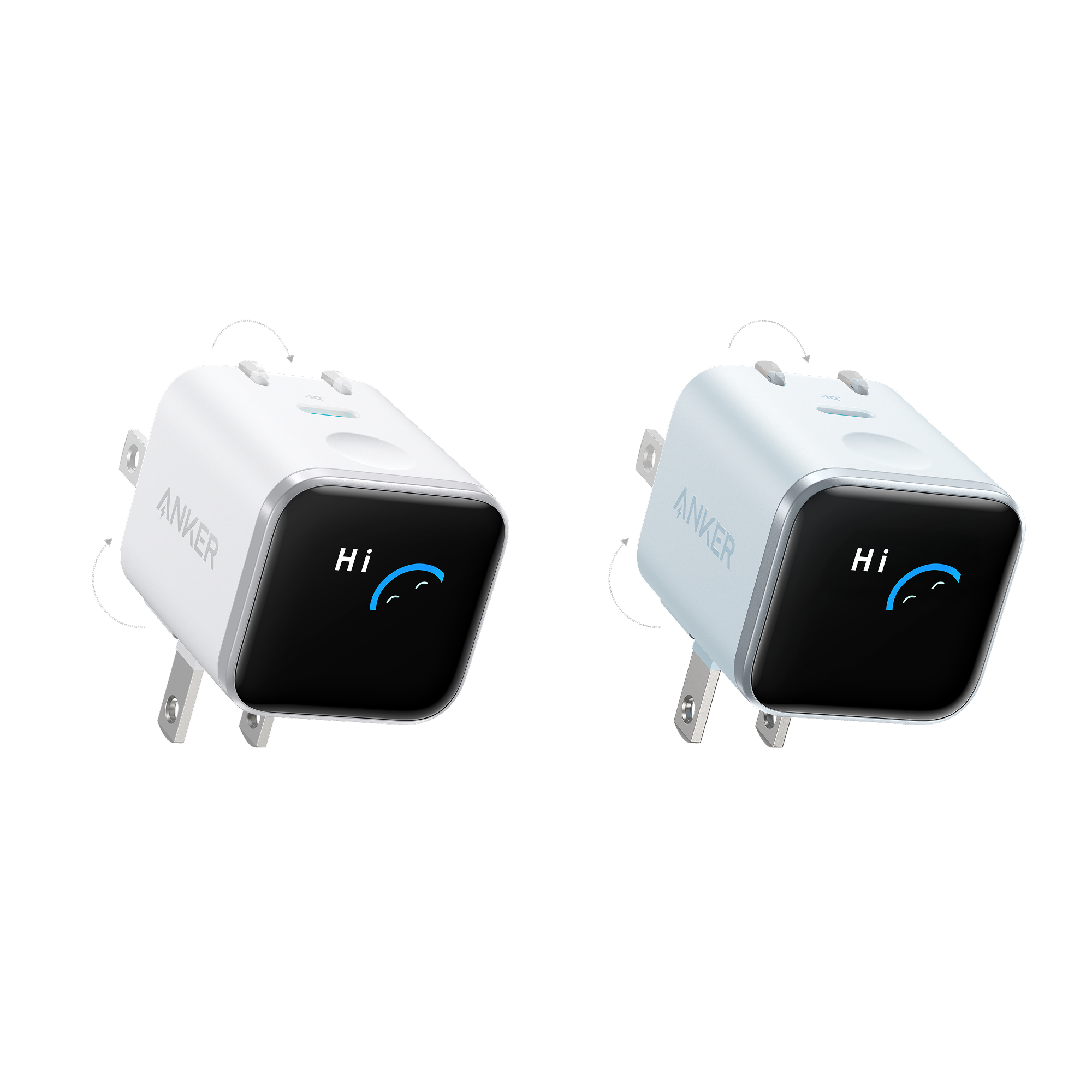 Anker Nano Charger (45W, Smart Display, 180° Foldable) V8 White + Blue | 1-Pack Each