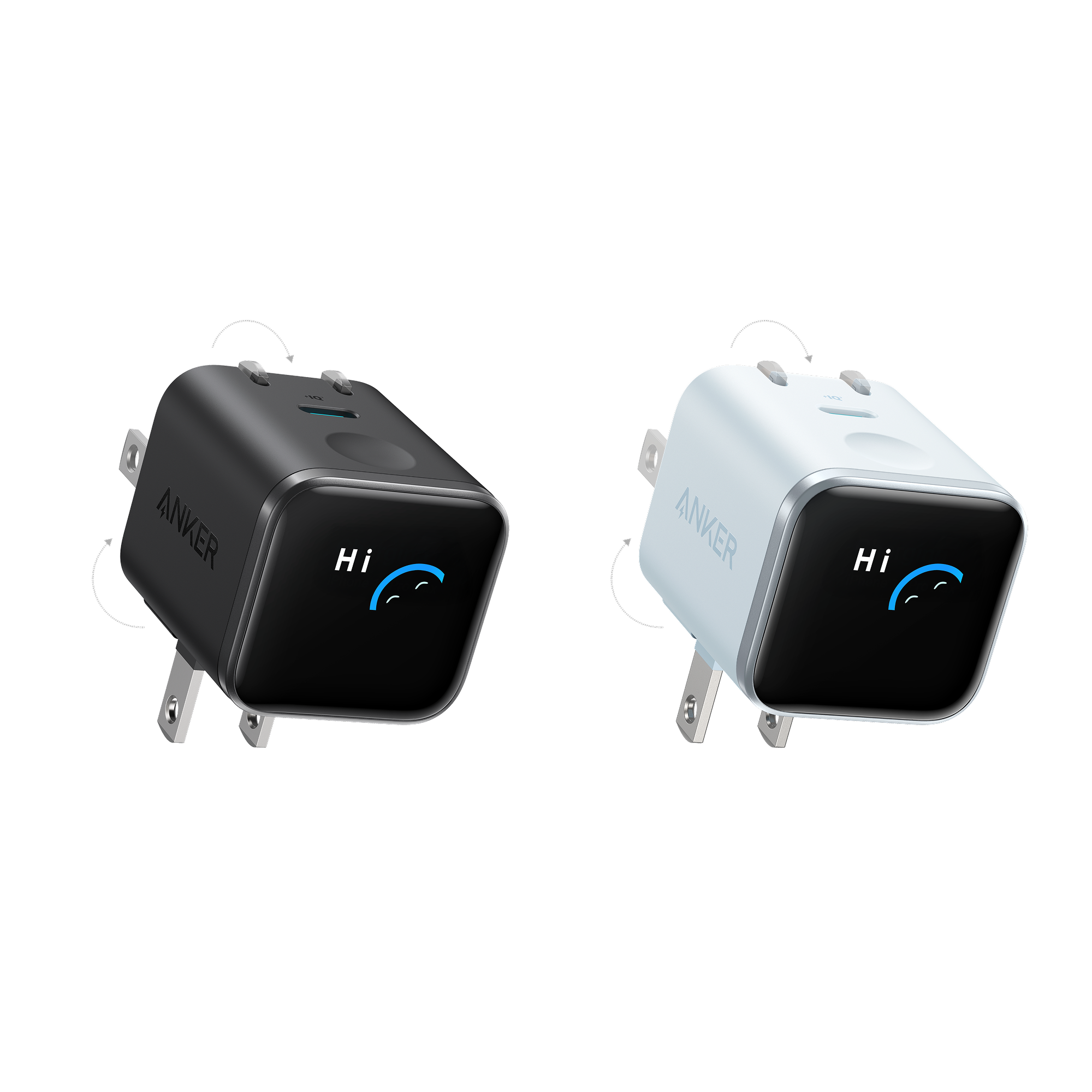 Anker Nano Charger (45W, Smart Display, 180° Foldable, 2-Pack) Z4 Misty Blue + Black Stone