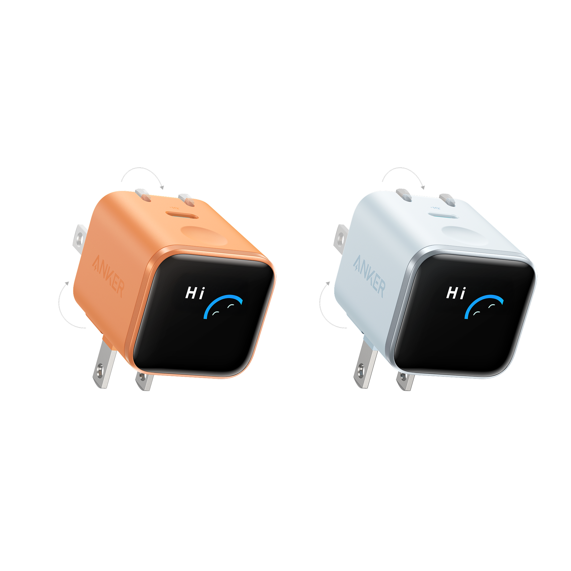 Anker Nano Charger (45W, Smart Display, 180° Foldable) V8 Orange + Blue | 1-Pack Each