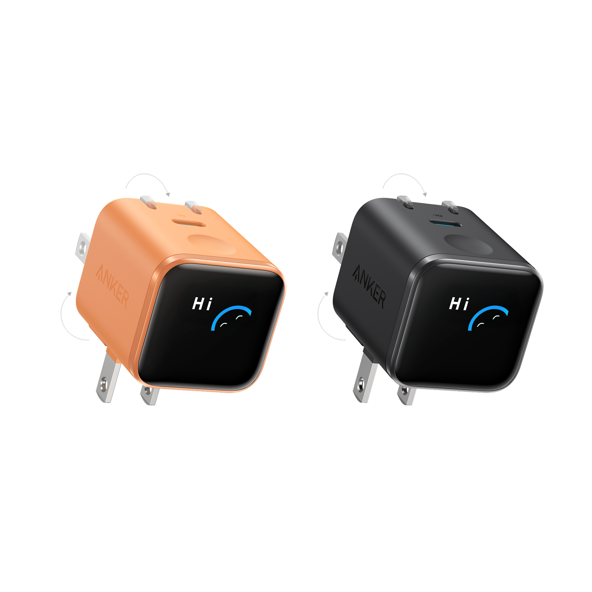 Anker Nano Charger (45W, Smart Display, 180° Foldable) V8 Orange + Black | 1-Pack Each