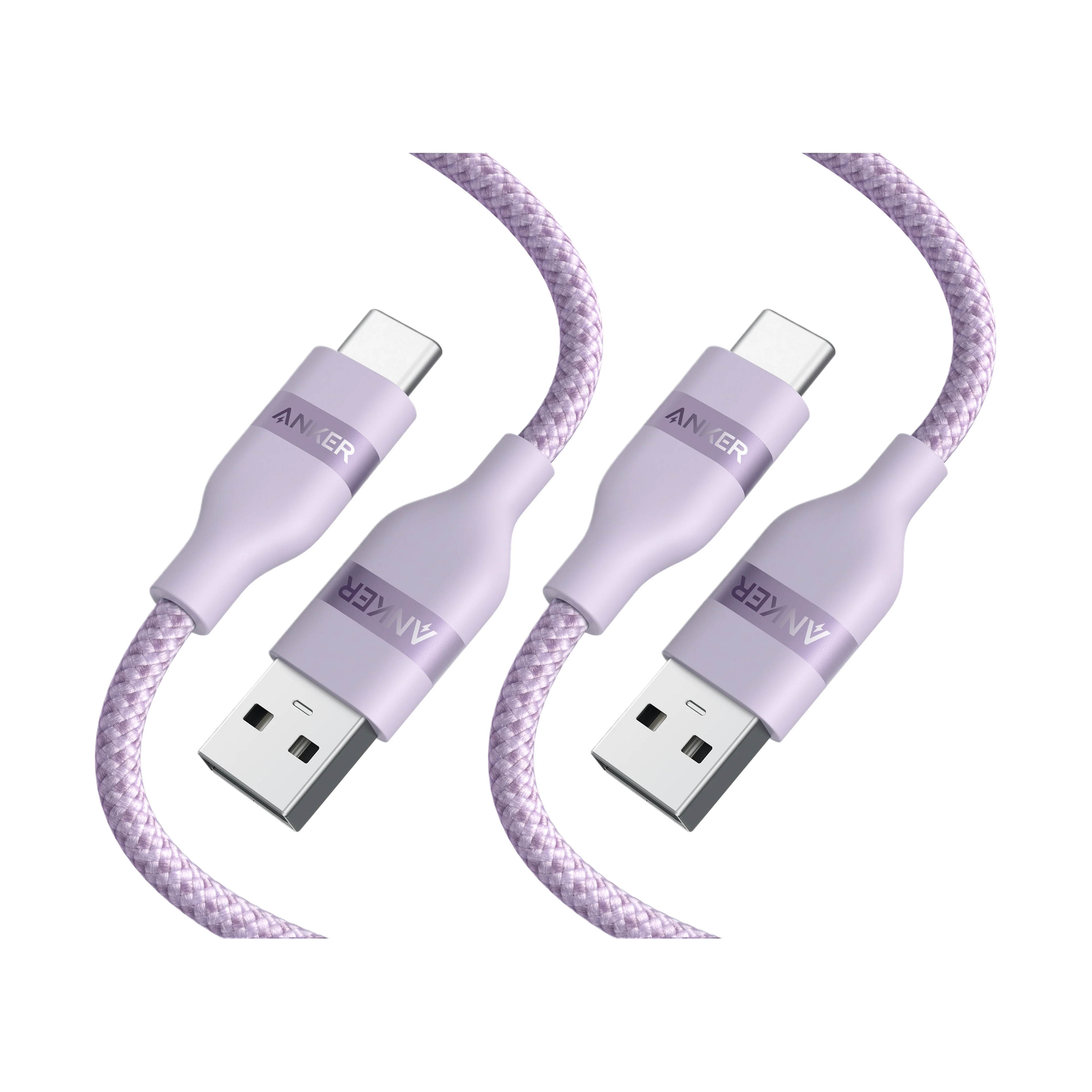 Anker USB-A to USB-C Cable (Upcycled-Braided, 2 Pack, Violet）