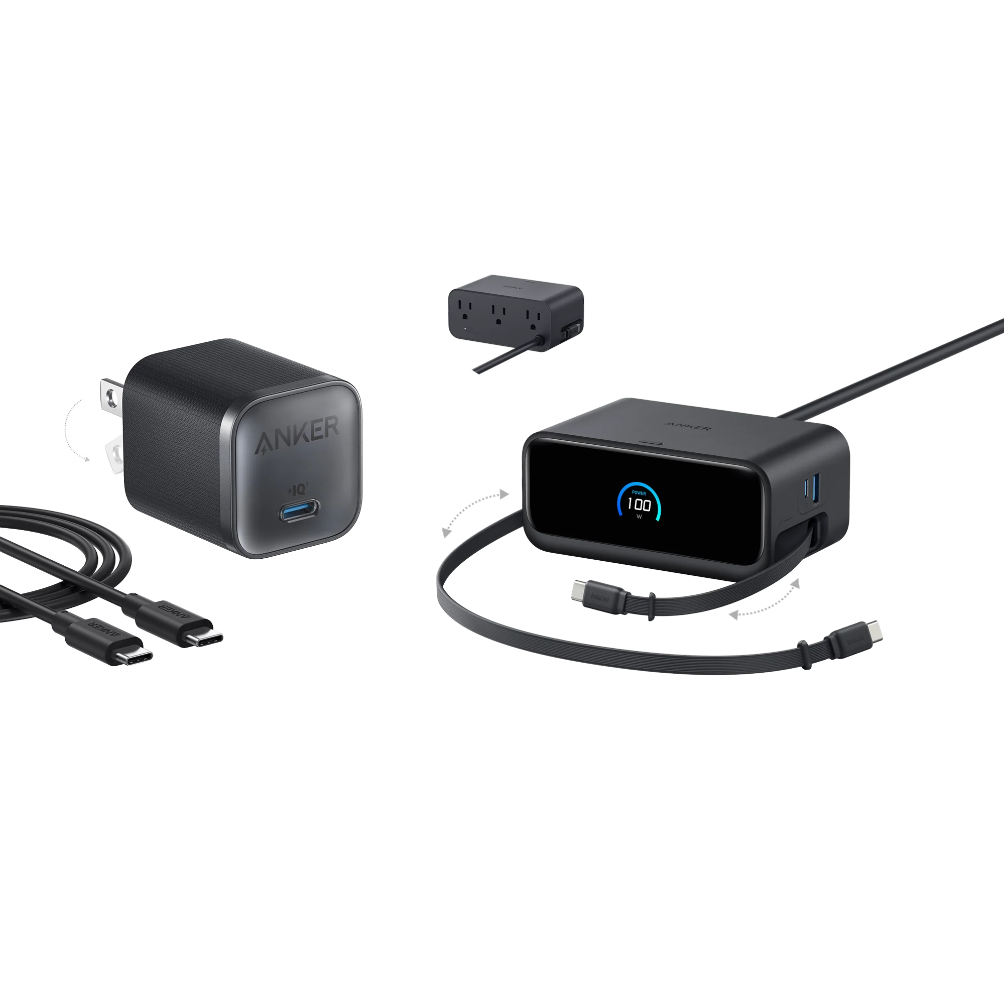 Anker Nano Charging Station (7-in-1, 100W) and Anker Nano Charger (45W) with Cable