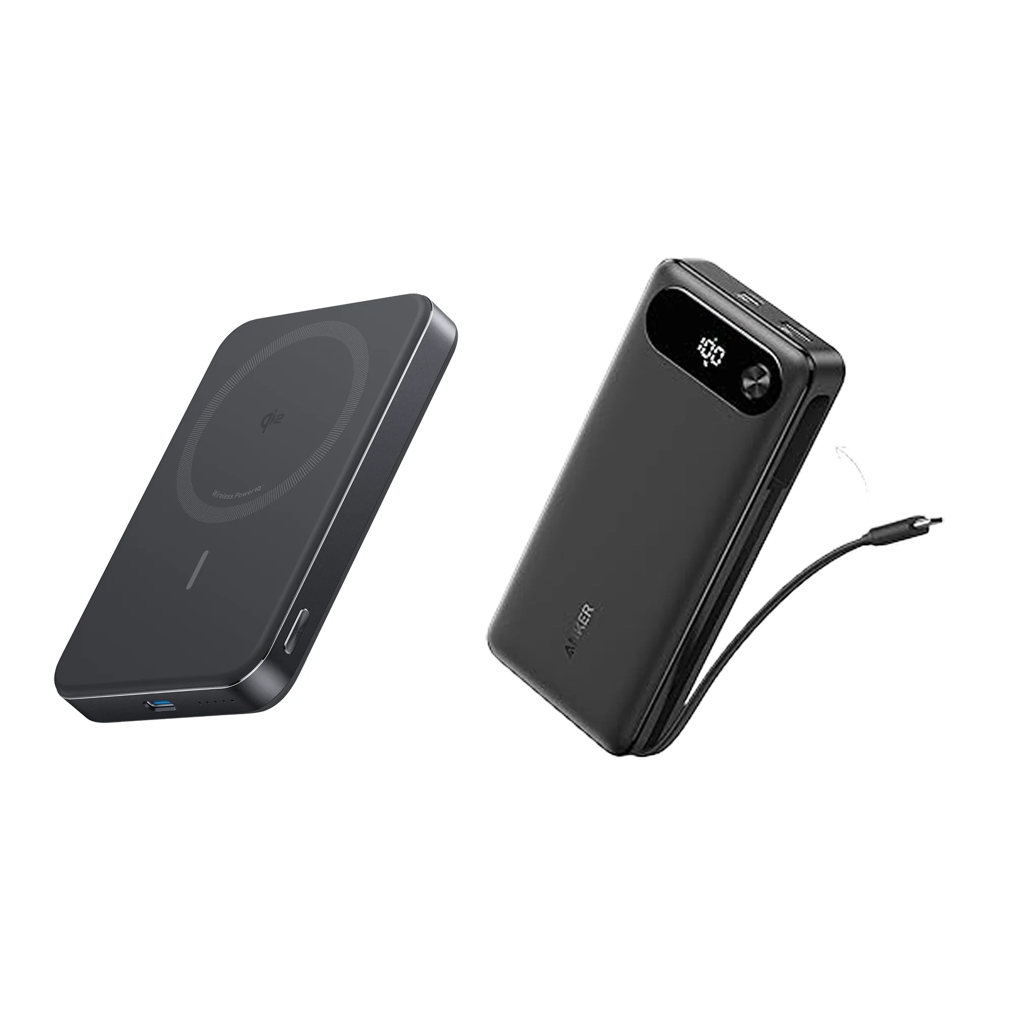 Anker Power Bank (20K, 8wer Ban7W, Built-In USB-C Cable) and Anker MagGo Pok (10K, Slim)