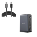 Anker 575 USB-C Docking Station (13-in-1) and New Nylon USB-C to USB-C 100W Cable (10 ft)