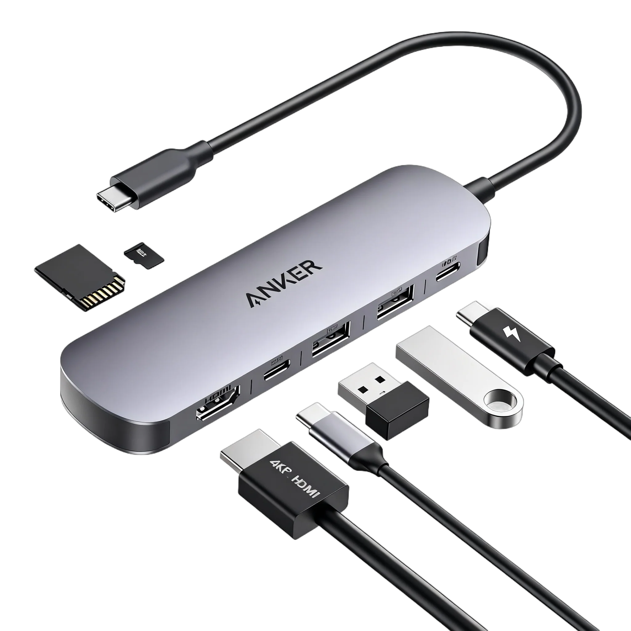 Anker USB-C hub with HDMI, USB, SD card connections